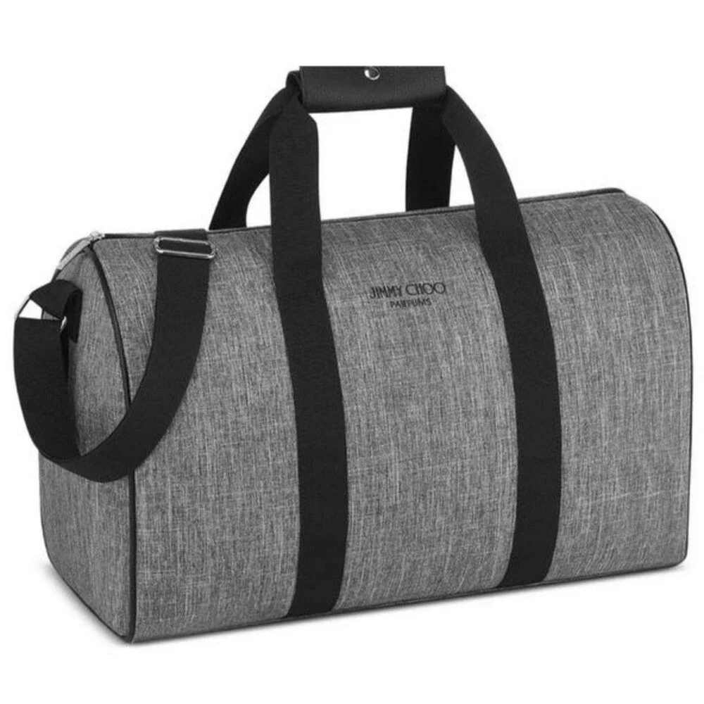 Jimmy Choo Gray & Black Large Travel Weekender Gym Zip Shoulder Duffle Bag New